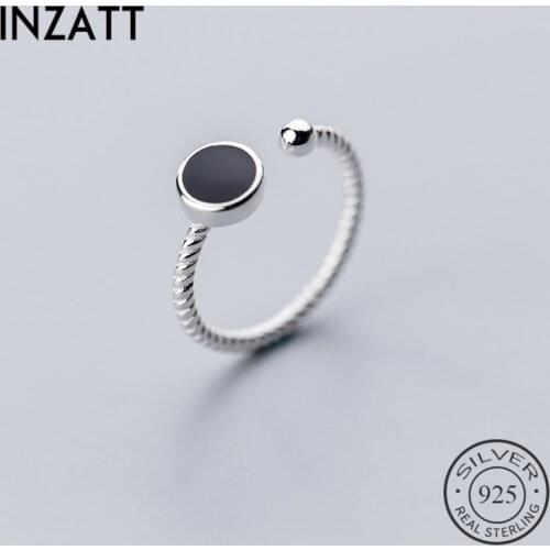 INZATT Real 925 Sterling Silver Geometric Black Enamel Round Ring For Fashion Women Minimalist Accessories Fine Jewelry Gift