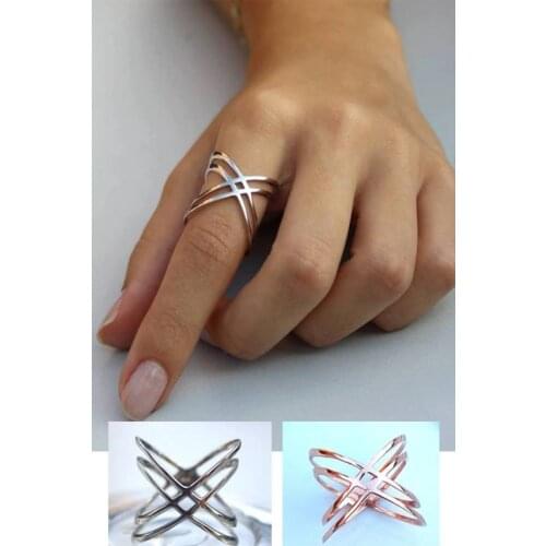 Genuine 925 Sterling silver size 6,7,8,9 high polished plain silver women long finger Double cross cirss X ring