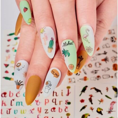 1 Sheet Summer Fruit Flamingo Stickers For Nails Manicure Nail Art Design Water Transfer Watermark Beauty Decals