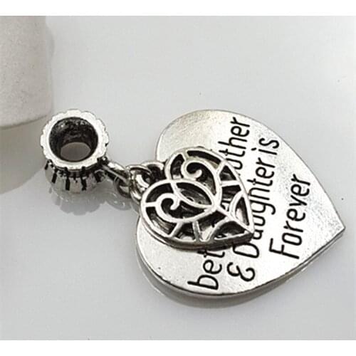 10pcs lettering The Love between Mother & Daughter with hollow heart charms pendant for necklace DIY jewelry