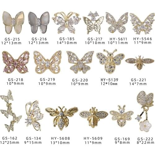 10 Pcs Carved Butterfly Bee Shiny Zircon 3D Nail Art Decorations Luxury Crystal Emulational Jewelry Manicure Design Accessories