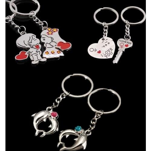 2Pcs/set dolphin couple lovers key heart lock style Car Keyring Couple Keychain Key Ring New Fashion Gift For Friends