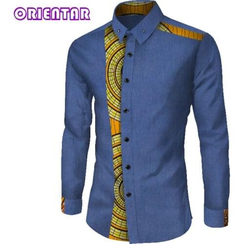 2021 Mens Long Sleeve African Print Shirt Casual Shirt Front Patchwork Turn-down Collor Shirts African Clothes for Men WYN1225