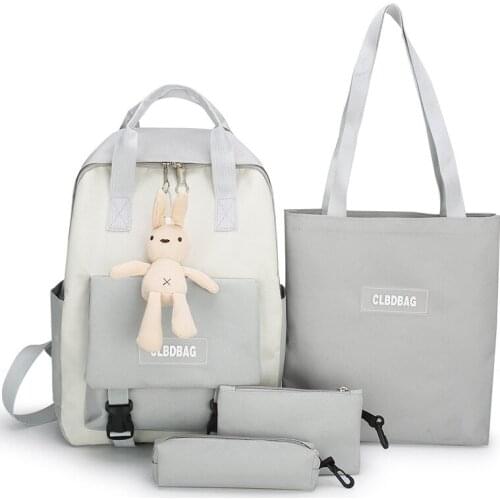 4 Set Women Backpack for Teenage Girls School Bag Fashion Large Capacity Solid Color Canvas Female Bagpack New Rucksack