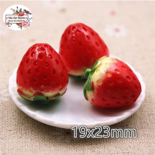 5PCS 19x23mm 3D strawberry Cabochon Miniature food Art Supply Decoration Charm Craft