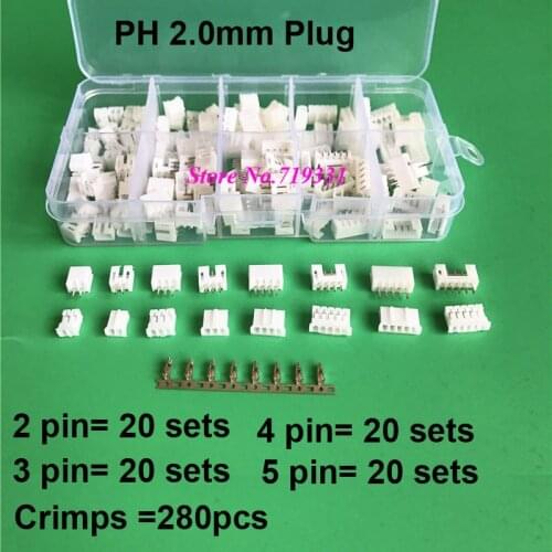 80 Kit in box PH 2.0mm Pitch 2/3/4/5 pin Male & Female Housing / Pin Header Connector Wire Connectors Adaptor