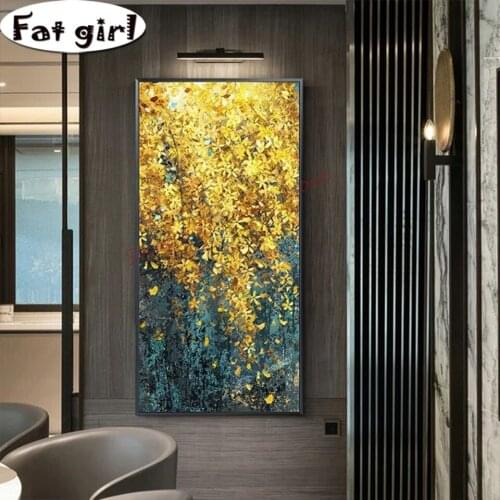 Diy 5D Diamond Painting Abstract Natural Scenery Golden Leaves Full Square Round Drill Cross Stitch Mosaic Embroidery Large Gift