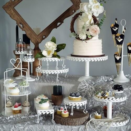 White Wedding Cake Stands Decoration Lawn Wedding Cake Cupcake Table Plates Food Dessert Display Tray for Kids Birthday Party