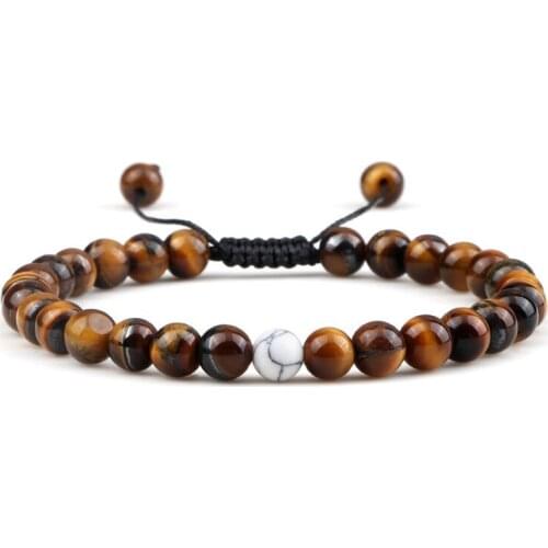 Fashion Natural Stone Picture Jasper Bracelets 6mm Tiger Eye Beads Bracelet&Bangle Woven String For Women/men Adjustable Jewelry