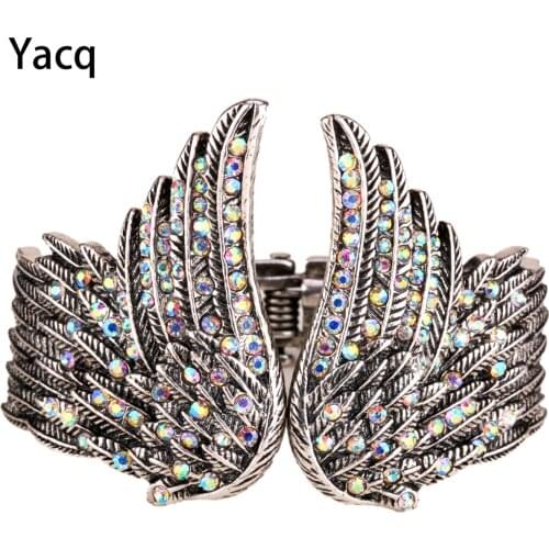 YACQ Angel Wing Bangle Bracelet Women Biker Crystal Fashion Jewelry Antique Gold Silver Color Gifts Her Mom Dropshipping D01