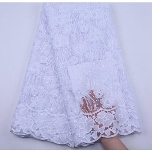 Pure White African Mesh Lace Fabric With Sequins Tulle Milk Silk Lace Fabric French Lace Fabric For Wedding Party Dress S1885