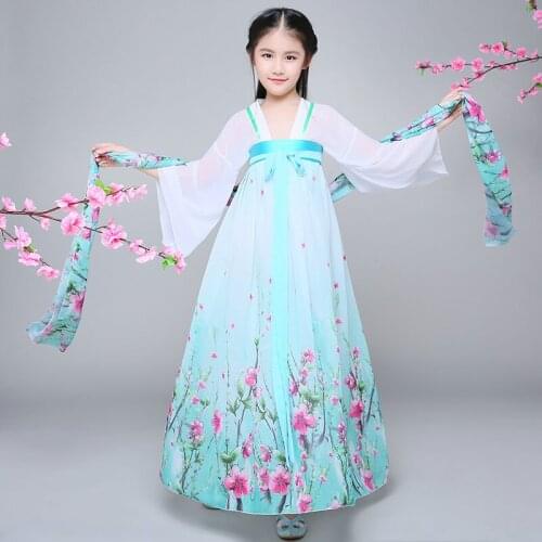 Children Chinese Folk Dance Costume Girls Hanfu Dress Chinffon Kids Princess Dance Costume for Stage Fairy Cosplay Costume 89
