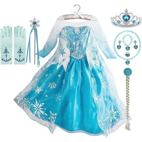 Kids Elsa Princess Dress Long Sleeve Sequined Top with Cape Snow Queen Girls Birthday Party Clothing Halloween Christmas Frocks