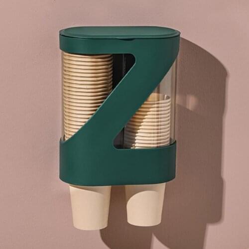 Cup Dispenser Punch-free Double Cylinder ABS Dustproof Lid Durable Cups Holder Strong Bearing Capacity Zigzag Cover Storage Rack