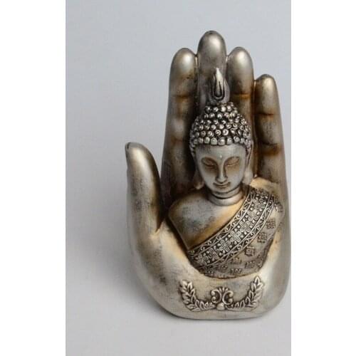 CREATIVE RETRO DISTRESSED SILVER PALM BUDDHA BUDDHA STATUE RESIN CRAFTS SCULPTURE HOME DECORATION OFFICE DECORATION SUPPLIES