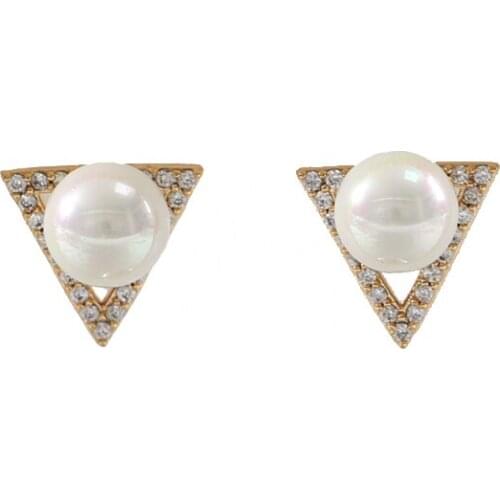LANFLORA Trendy triangle zircon women pearl stud earrings copper alloy stud earrings Classic bulk wholesale earrings