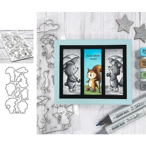 Animals Umbrella Metal Cutting Dies and Clear Stamps for Scrapbooking DIY Craft Stencil Seal Sheet Decoration Embossing Template