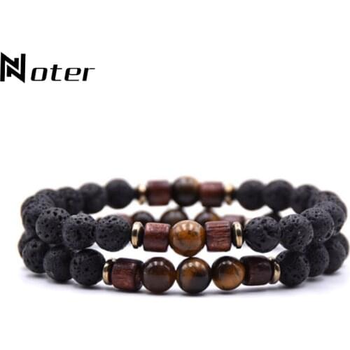 2021 Trendy Natural Stone Bracelets Men Distance Paired Couple Braslet For Lovers Malachite Lava Tiger eye Brazalete Beads Gift
