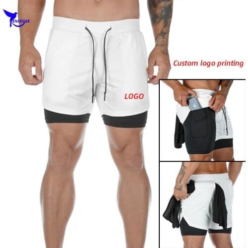 Custom LOGO Camo Running Shorts Men 2 In 1 Double-deck Quick Dry GYM Sport Shorts Fitness Jogging Workout Sportswear Short Pants