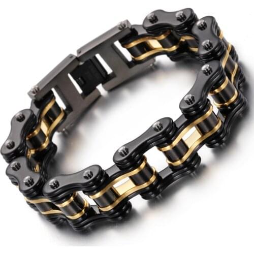 Fashion Stainless Steel 316L Bicycle Chain Gold Black Bracelets & Bangles Motorcycle Chain Bracelet Men Biker Jewelry Gift