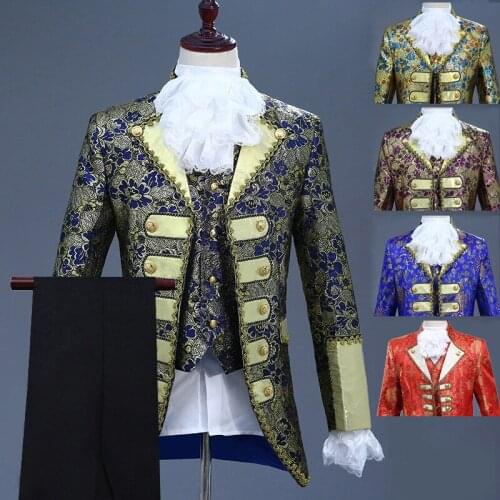 Mens European Court Costume Prince Hakuba Stage Retro European Drama Performance Costume Adult