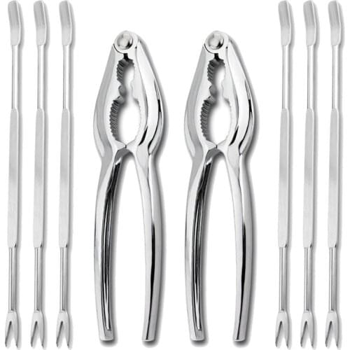 Hot 8 Piece Seafood Tool Kit, Stainless Steel Crab Leg Cracker and Forks Nut Cracker Set Shellfish Sheller