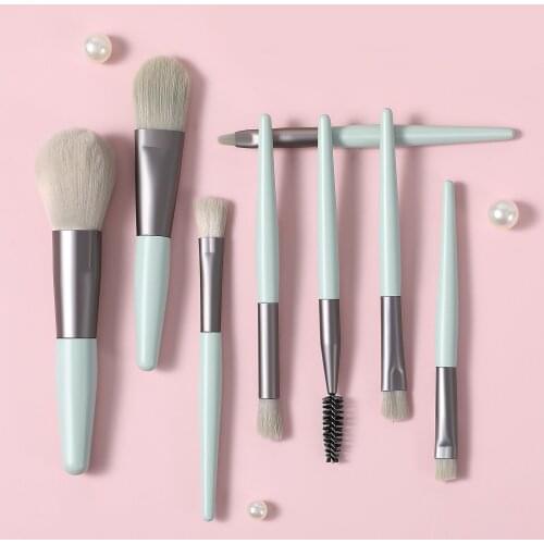 New 8pcs Mini Wood Handle Cosmetic Brushes Set Transparent Bag Packaging Brushes Foundation Powder Highlighter Eyeshadow Brush