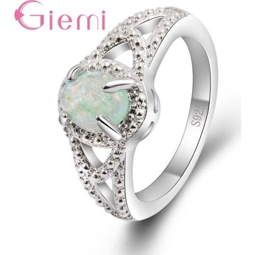 New Fashion Cross Hollow Band 925 Sterling Silver Rings Prong Setting Fire Opal Stone Hot Anniversary Bijoux for Women