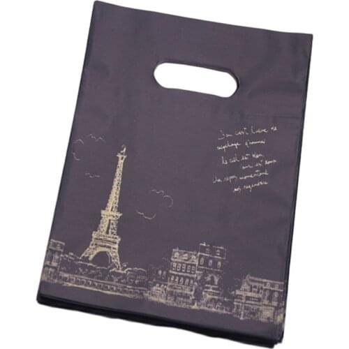 Hot Sale Wholesale 100pcs/lot 15*20cm Luxury Black Vintage Eiffel Tower Packing Bags Plastic Boutique Gift Packaging Bags