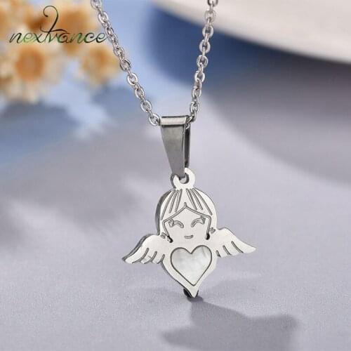 Nextvance Charm Wing Necklace Angel Pendant Necklace Heart Clavicle Choker Silver Color Girls Summer Jewelry