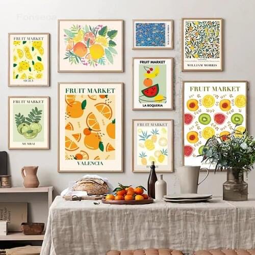 Fruit Market Poster Orange Lemon Kiwi Peach Figs Wall Art Canvas Painting Wall Pictures for Kitchen Restaurant Home Decoration
