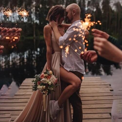 Countryside Stain Wedding Dress 2020 Sexy Front Split Backless Spaghetti Strap Vestido De Noiva Floor Length Wedding Gowns