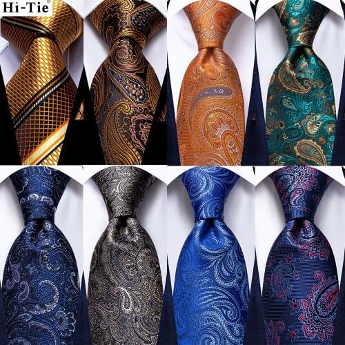Hi-Tie Paisley Striped Silk Wedding Tie For Men Fashion Luxury 160cm Quality Mens Gift Ties Cravatas Hanky Cufflinks Bussiness