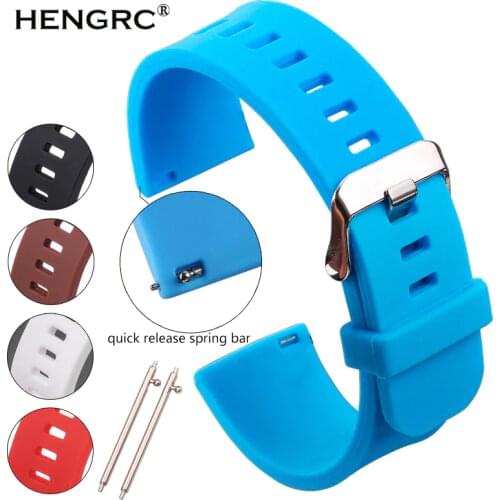 HENGRC 5 Colors Silicone Rubber Watchband 18mm 20mm 22mm Women Men Watch Band Strap Waterproof Sports Watch Belt Polished Buckle
