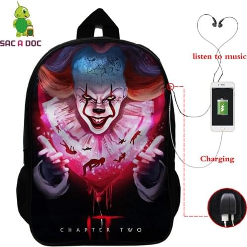 Horror It Chapter Two Backpack Mochila Feminina Travel Backpack Women USB Charge Laptop BagPack Men School Bags for Teenage Boys