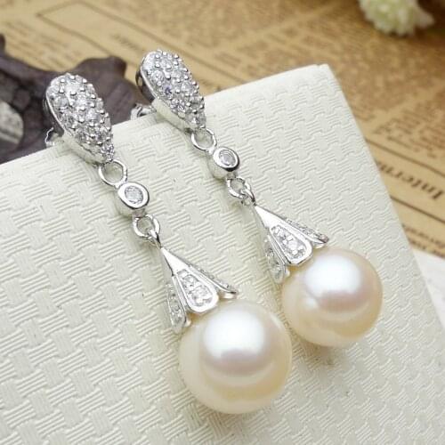 925 real natural big The eternal vow round Natural Pearl Earrings Sterling Jewelry Earrings genuine high-end femal