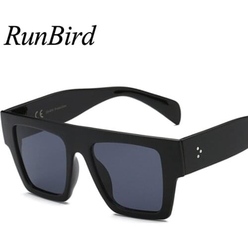 RunBird Flat Top Oversize Square Sunglasses Women Brand Designer Decoration Gradient Shades Black Red Sunglasses for Men 5357