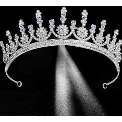 Floralbride Alloy Rhinestone Crystal Cubic Zirconia Flower Bridal Tiara Princess Crown Wedding Hair Accessories Women Jewelry