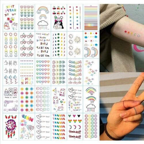30pcs/set 30pcs INS Anime Tattoo Colorful Rainbow Expression Temporary Tattoo Sticker Face Lovely Body Art Fake Tattoo