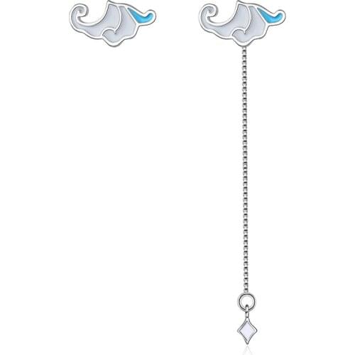 Girls' Asymmetric Cloud Stud Earrings Epoxy Pattern Chain Tassel Dangle Earring Cute Weather Piercing Earring Accessories Gifts