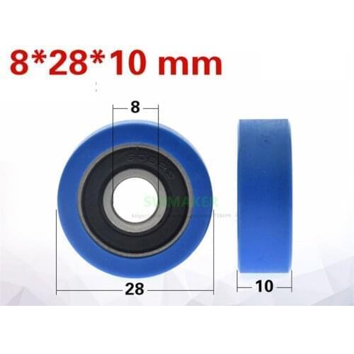 1pcs 8*28*10mm mute, high quality PU-coated 608 bearing roller, UMBB8-28 PU-coated bearing pulley flat wheell