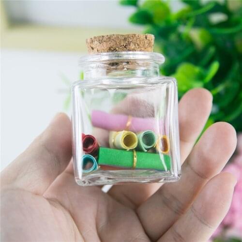 24pcs 50ml Square Shape Bottle With Corks Lid Quadrate Empty Glass Bottles Gift Liquid Food Grade Seal Jars Vials Wholesale