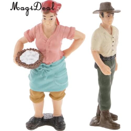 MagiDeal 2x Realistic Male Farmer People Figurine Model Action Figure Toy Collectible