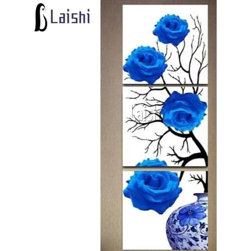 3pcs Full round square drill Diamond Mosaic blue Rose Diamond Painting Flower Diamond Embroidery Pictures Of Rhinestone decor