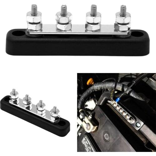 100A 4-Point Bus Bar Power Distribution Block with 4 10/32in Brass Studs High Quality Auto Car Accessory Terminal Blocks New