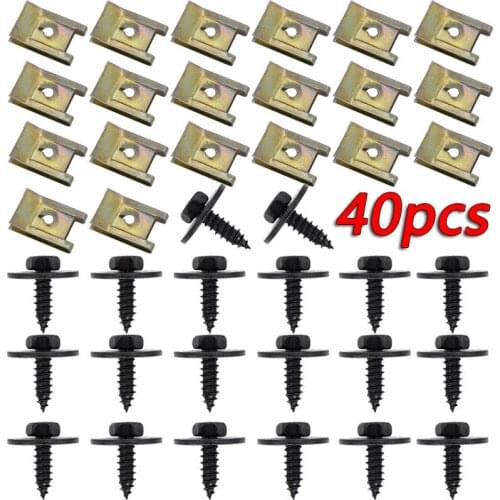40pcs U Nut Hex Self Tapping Screw Washer Car Fixing Screws Fastener Universal Auto Undertray Sheet Metal Clips