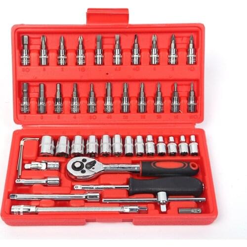 46pcs Socket Ratchet Car Repair Tool Wrench Set Warehouse Shelf Hardcase Box Spanner Screwdriver Caja De Herramientas Tool Kit