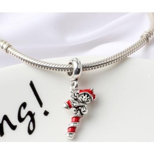 5PCS Htevak Silver Color Pendants Red Enamel Magic Wand Cartoon Mouse Charms Fit Bracelet & Necklaces DIY Jewelry Christmas Gift