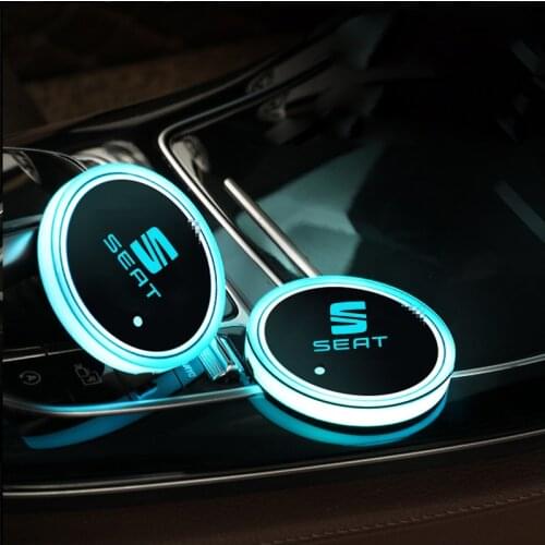 For Seat FR Leon Mk3 Mk2 5f Lbiza Altea 6j Accessory 2pcs Led Car Logo Cup Lights Luminous Coaster Drinks Holders