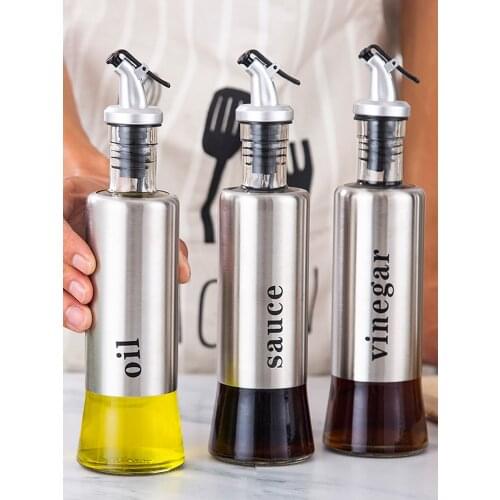 Olive Oil Dispenser Bottle Glass Stainless Steel Oil and Vinegar Cruet Oil Dispenser Cruet Set Kitchen Accessories